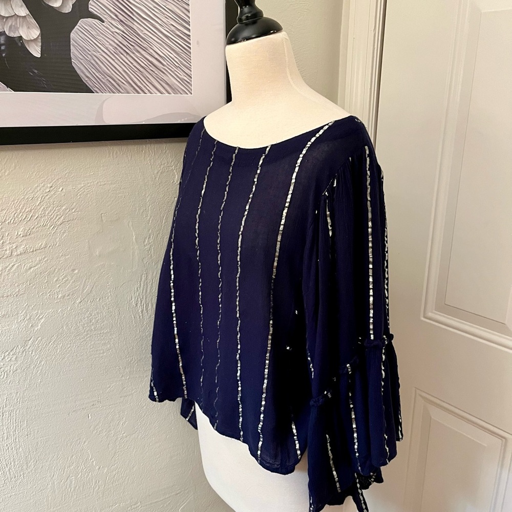Anthropologie Floreat Navy Silver Striped Blouse